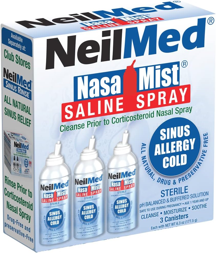 NeilMed NasaMist Isotonic Saline Spray. Soothe, Moisturize og Rense Brug specielt designet tip. 177ml. Indeholder 3 NasaMist beholdere