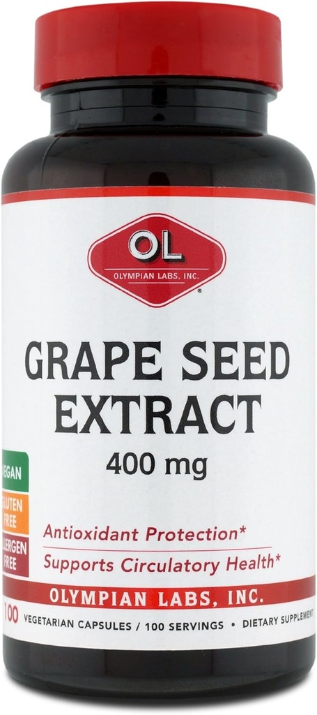 Olympian Labs Grape Seed Extract 400 mg kapsler, 100 Count Support Heart Health, Antioxidant Protection.