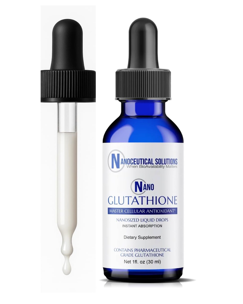 Nano Glutathione Drops by Nanoceutical Solutions, Pharmaceutical Grade Liquid Supplement, Ultra- Effektiv Absorption, Op til 8 gange højere end Glutathione kapsler 124; 30 Serveringer