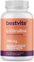 BESTVITE L- Citrullin 750mg per kapsel (120 Vegetariske kapsler) - Ingen Stearates - Ingen Silica - Ingen Fillers - Ikke GMO - Gluten Free - Vegan