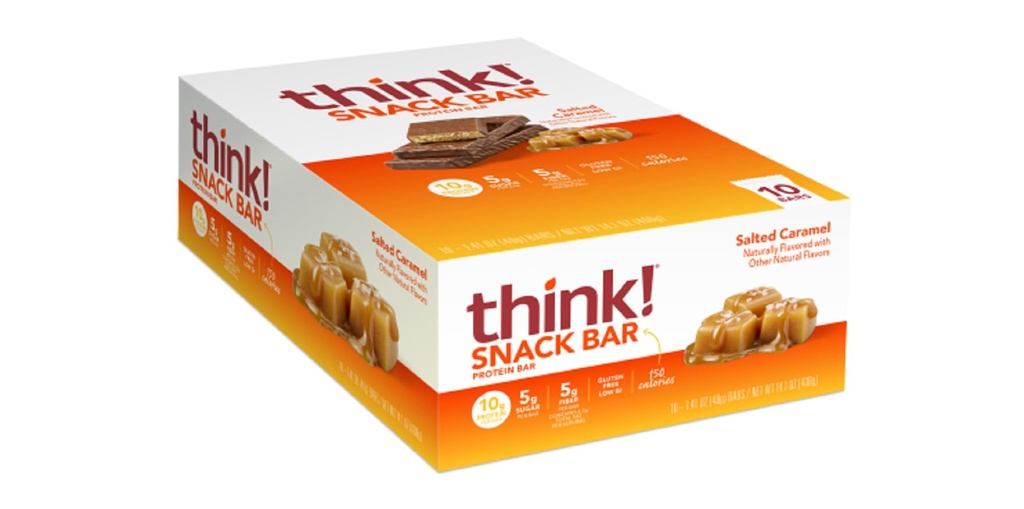 Tænk! Proteinstænger med Chicory Root til Fiber, Saltet karamel, Snack Barer uden kunstige sødestoffer, 1.4 Oz, 10 Ct
