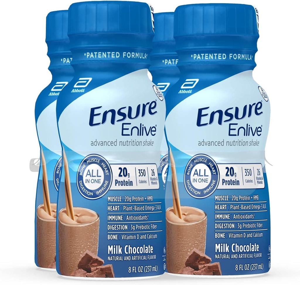Sikre Enlive Meal Erstatning Shake, 20g Protein, 350 kalorier, Advanced Nutrition Protein Shake, Milk Chocolate, 8 Fl Oz (pakke med 4)