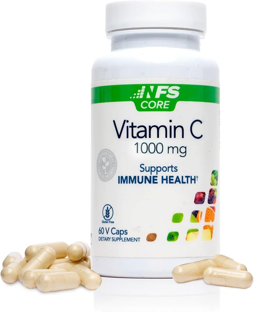 NF Sports Vitamin C 1000 mg understøtter immunsystemet, Dannelse af kollagen, Jern Absorption, og tænder, Vegan, Glutenfri, 60 Vegetabilske kapsler