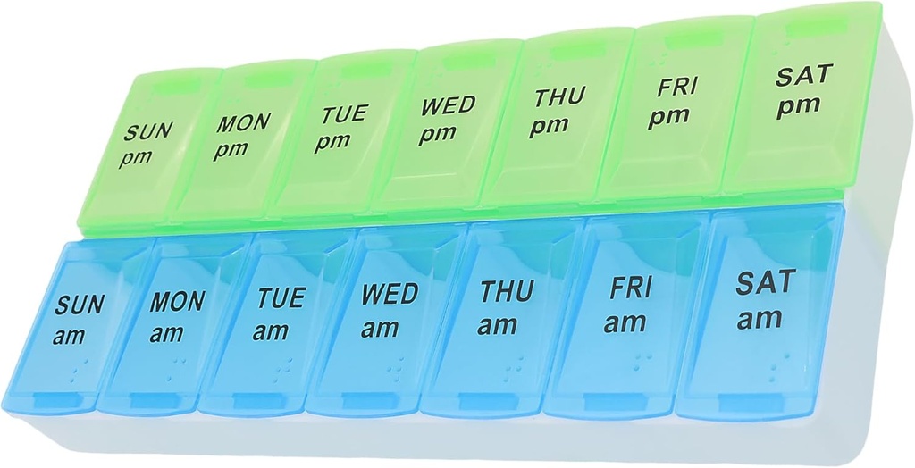 7 Dag Ugentlig Pill AM PM Organizer, ShysTech Stor Pill sag Pill Box for piller / Vitamin / Kosttilskud / Medicin (blå / grøn)