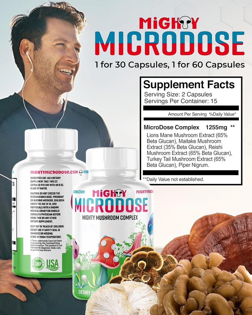5-Mushroom Nootropic Blend - 60 Capsules, Turkey Tail, Reishi, Maitake Mushroom Extract with High Beta Glucan, & Lion Mane Mushroom Supplement Capsules, Functional Mushrooms Herbal Supplements