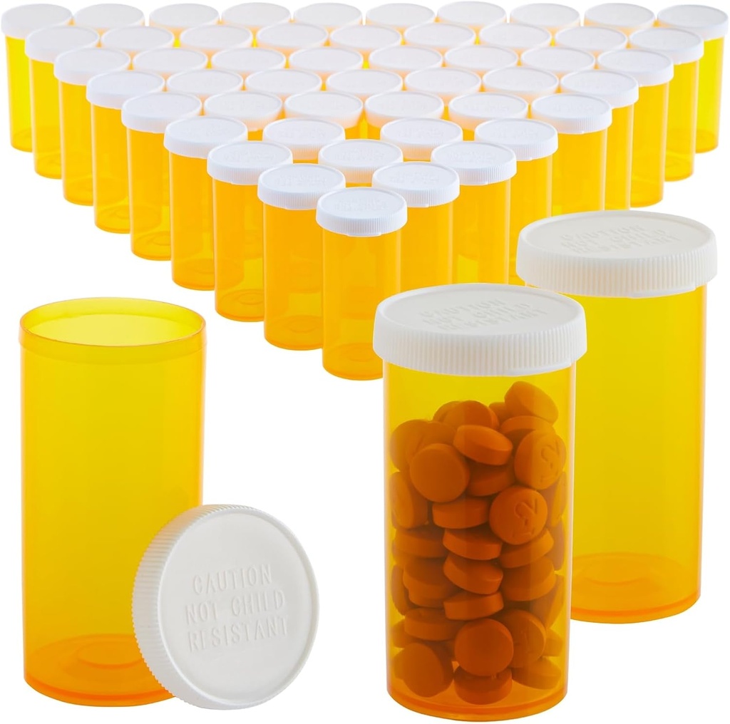 50- Pack Pill Flasker Tomme med Caps - 13 Pill Dram Plastic Medicine Flasker - Plastic Hætteglas - Containers for receptpligtig medicin, vitaminer og kosttilskud - Orange