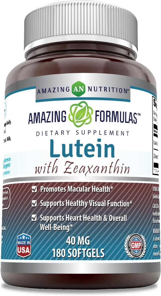 Amazing Formulas Lutein 40 mg with Zeaxanthin 1600 mcg | Softgels Supplement | Non-GMO | Gluten Free | Made in USA (40 mg, 180, Count)