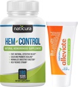 Bundle - Hem- Control Vegansk fordøjelsesstøtte supplement (180 greve) og Allevate Natural Hæmorhoid Relief Cream til brænding, klø og hævelse (1.7 oz) Plus 2 Travel- Size Tubes