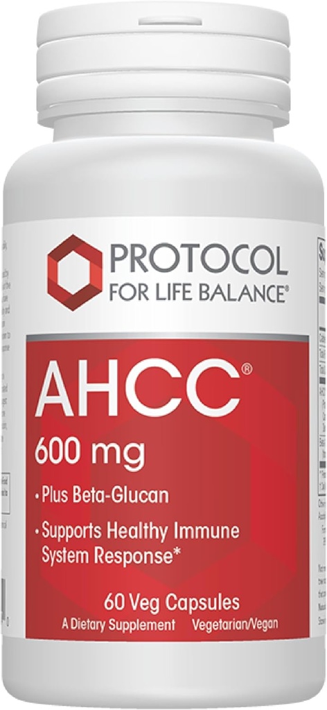 Protokol AHCC 600 mg - Lever- og immunsupporttillæg med Beta- glucan * - May Aid Cellular Health & Stress * - Vegan, Dairy Free & Nut Free - 60 Veg Caps