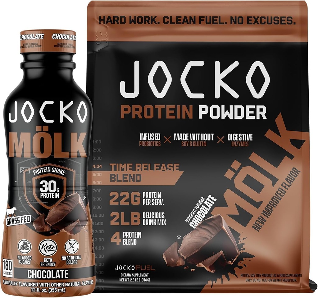 Jocko Fuel 2 Pack Bundle - Chocolate MOLK Protein Powder & RTD Protein Shake