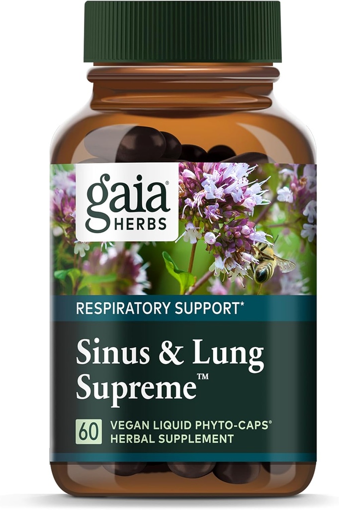 Gaia urter Sinus & Lung Supreme - Lung Support for Respiratory Health - Sinus Support -Vegan, Gluten- Free & Dairy Free - Plantbaseret formel - 60 kapsler