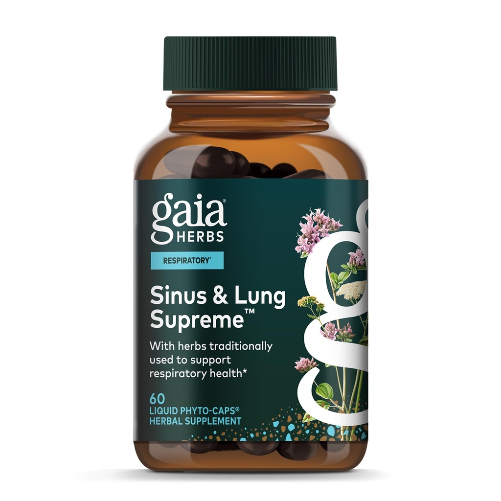 Gaia urter Sinus & Lung Supreme - Lung Support for Respiratory Health - Sinus Support -Vegan, Gluten- Free & Dairy Free - Plantbaseret formel - 60 kapsler