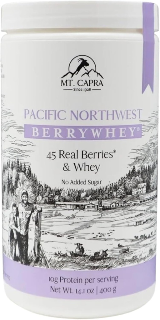 Mt. Capra Pacific Northwest BerryWhey against 124; Non- GMO Meal Erstatning Shake High in Antioxidants with Local Grown Blueberries, Aronia Berry, and Goat Whey Protein Meal 124; 10 Serveringer - 14.1 oz