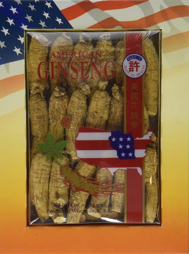 Hsu 's SKU 0132-4, Ginseng Half Short Medium Cultivated American Ginseng Roots (4 oz = 113 gm / Box), 0132-4, 0132.4