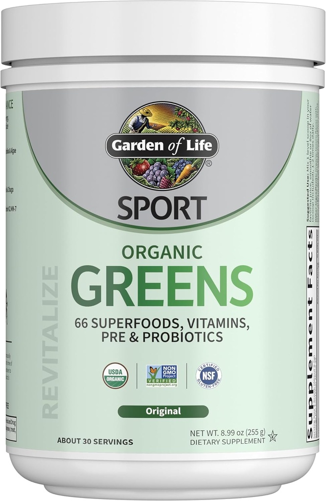 Livets have Sport Nutrition Greens og Superfoods Powder for kvinder og mænd - Unflavored, Organic Blend - Spirulina, Frugt, Vitaminer, Pre & Probiotika, Svampe, Atletiske Kosttilskud, 30 Servering