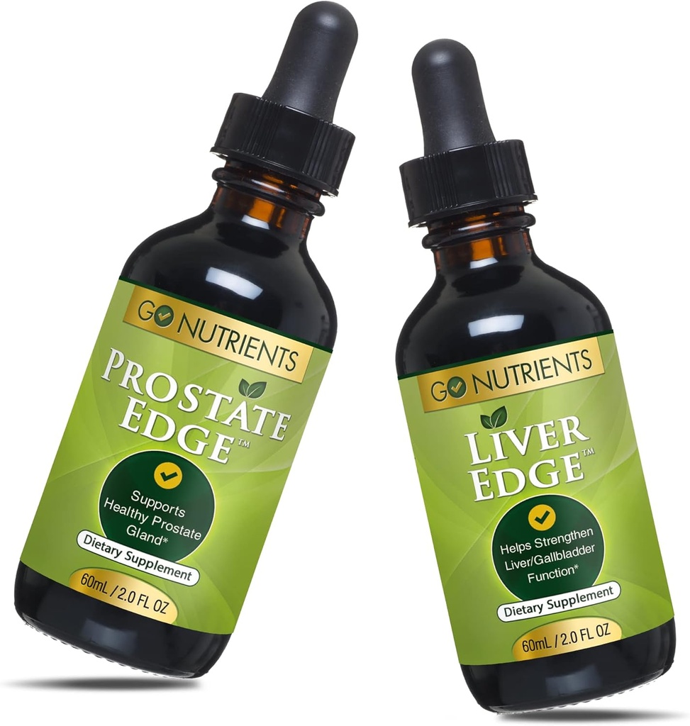 Go Nutrients Prostata Edge 2 oz Prostata Support for Herre Sundhed med Pygeum, Saw Palmetto Extract, Stinging Nettle Root & Lever Edge 2 oz Lever Cleanse & Advanced Lever supplement