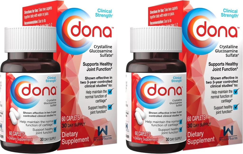 WynnPharm Dona Crystallins Glucosamine Sulfate, 750 Mg, Joint Supplement Pills for Knæ Comfort & Joint Health Support, 750 Mg, 60 Greve (2 Pack).