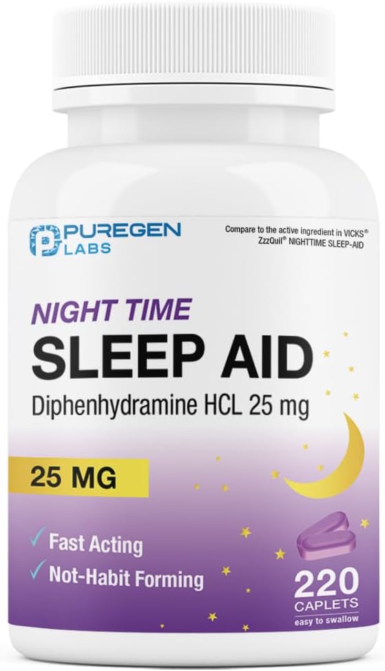 Puregen Labs Sleep Aid Caplets, Diphenhydramin HCl 25mg - 220 Grev