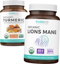 Gurkemeje & Lions Mane (1 - Måned Supply) Mindful Gurkemeje af Økologisk Gurkemeje med Sort Peber & Ingefær (120 Caps) & Økologiske Lions Mane Mushroom 10: 1 Uddrag (60 Caps)