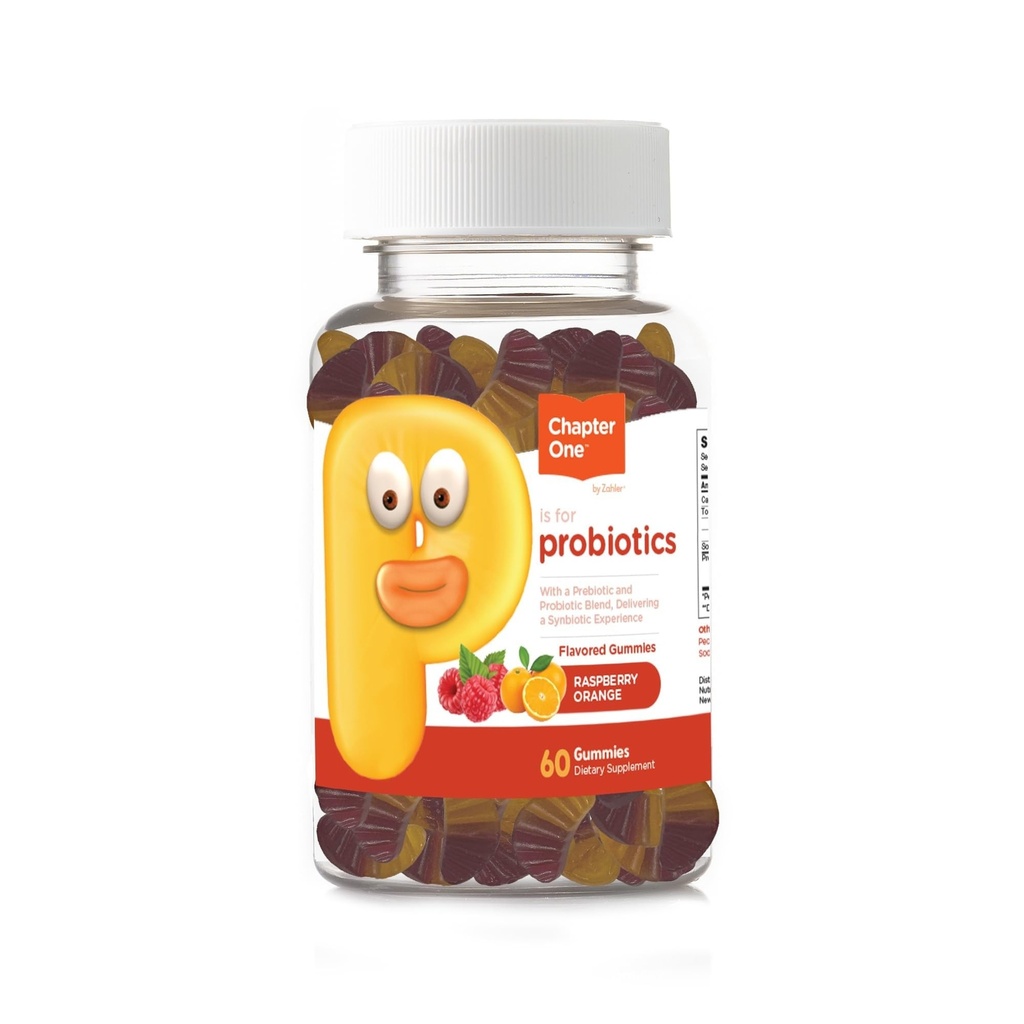 Zahler Chapter One Probiotic Gummies for Kids - Probiotika Gummies med Prebiotic Blend - Raspberry Orange Flavor - Kosher Vegetar Ikke GMO Probiotika for Kids - Probiotika med fibre (60 Greve)