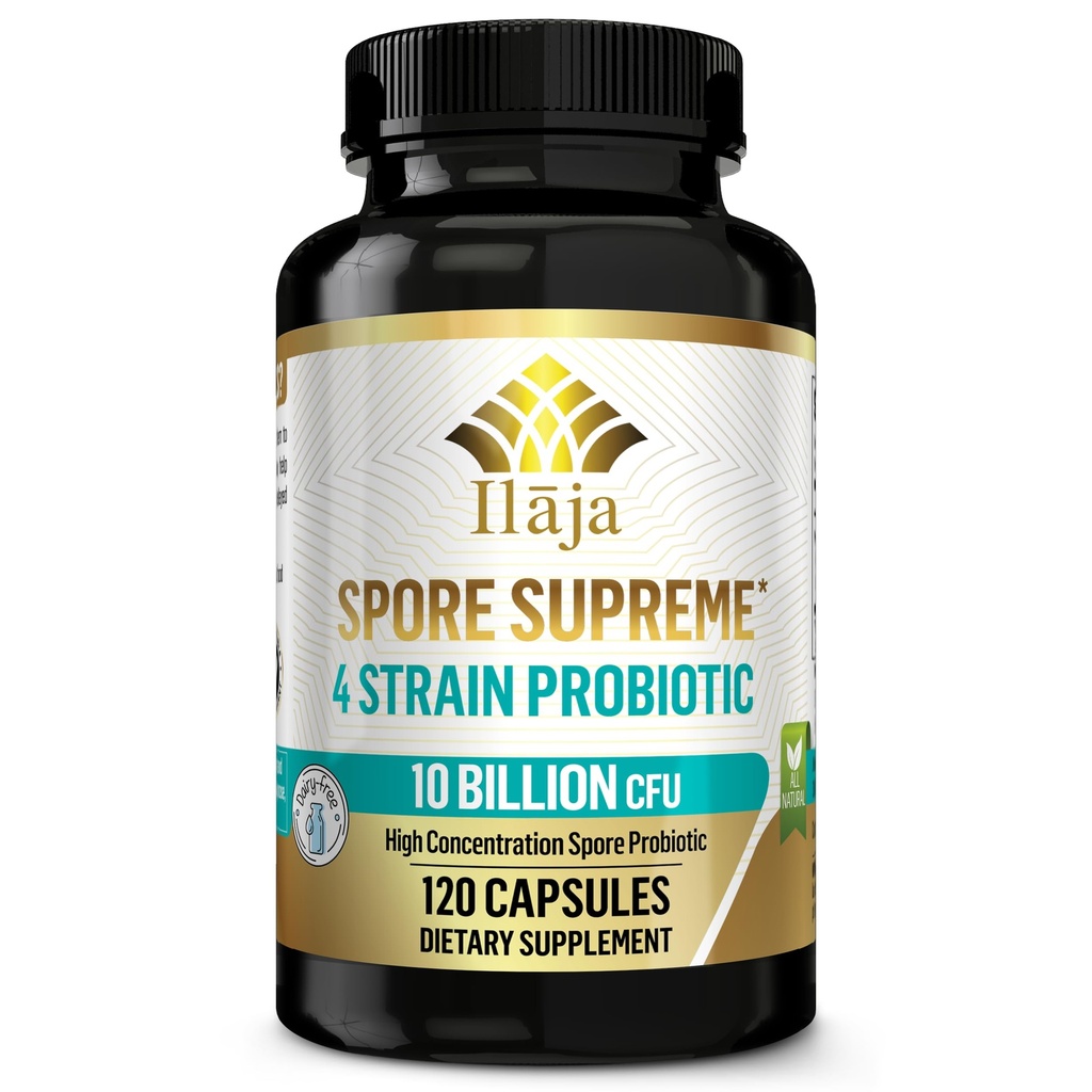 Spore Supreme Sporebaseret Probiotisk 120 Capsule x 10 Billion / 4 Strain Formel - 4 Måned Supply - Ingen køling påkrævet, Syre resistent Strops, Dairy Free