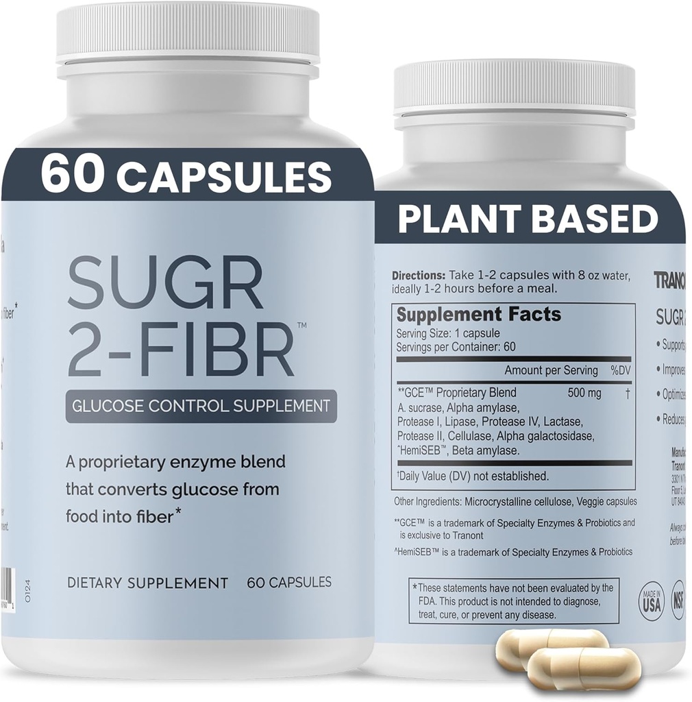 OPTIVIDA Sugr- 2 - Fibr - Premium Blood Sugar Support Supplement * (60 Greve) - Support Sunde Blood Sugar Niveauer * ved at støtte Glucose Metabolisme til Fiber * - Gluten Free, Non GMO, Veggie Kapsler.