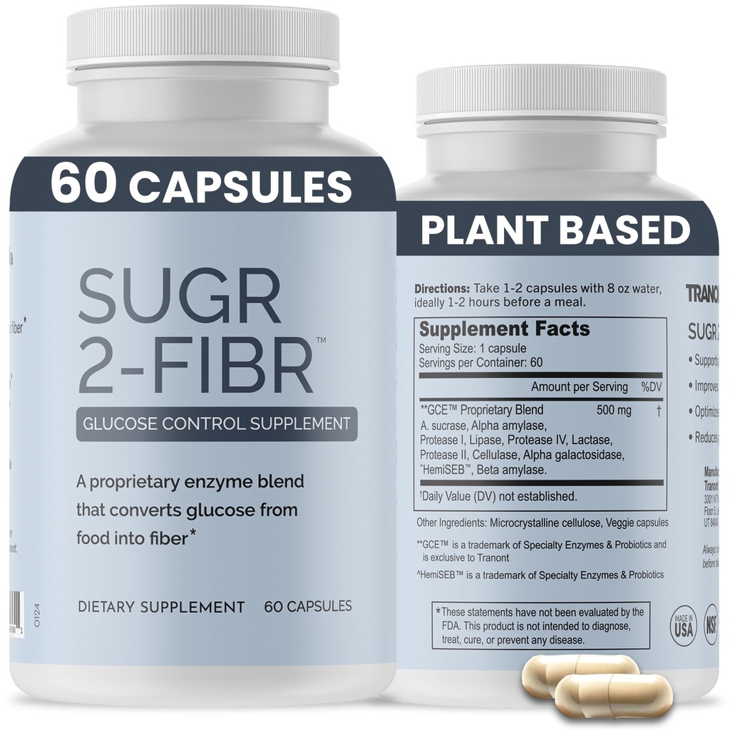 OPTIVIDA Sugr- 2 - Fibr - Premium Blood Sugar Support Supplement * (60 Greve) - Support Sunde Blood Sugar Niveauer * ved at støtte Glucose Metabolisme til Fiber * - Gluten Free, Non GMO, Veggie Kapsler.