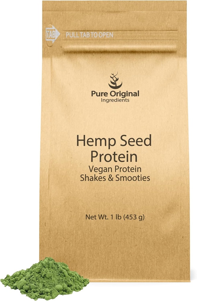 PURE ORIGINALSKE INGREDIENSER Vegan Hamp Seed Protein Powder (1 LB) Smoothies & Shakes, Nutty Flavor, Glat Texture