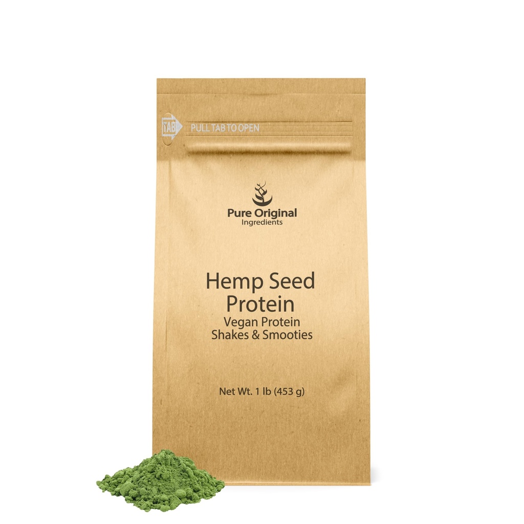 PURE ORIGINALSKE INGREDIENSER Vegan Hamp Seed Protein Powder (1 LB) Smoothies & Shakes, Nutty Flavor, Glat Texture