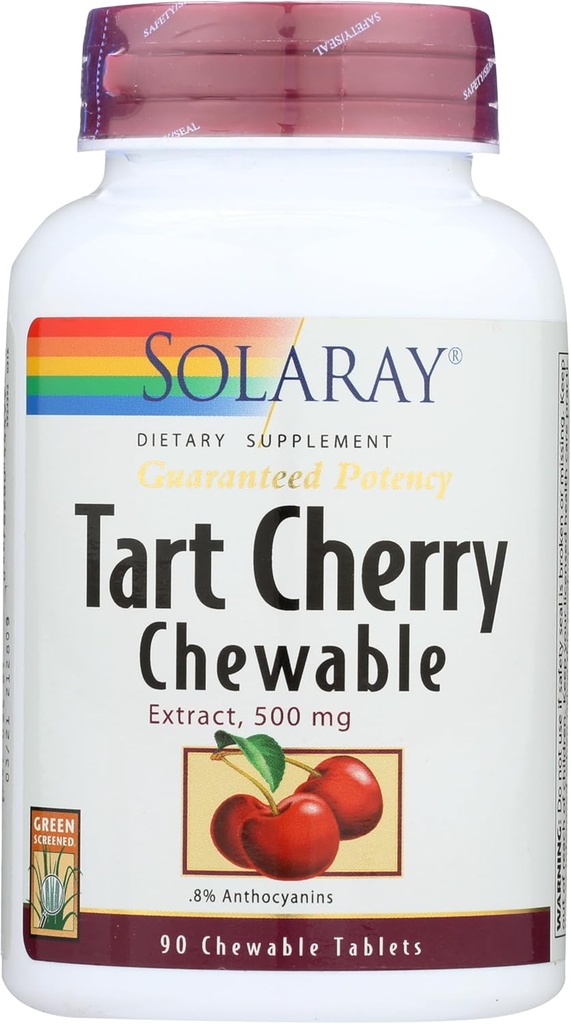 SOLARAY Garanteret Potency Tart Cherry Fruit Extract, Chewable, Cherry (Btl- Plastic) 500mg