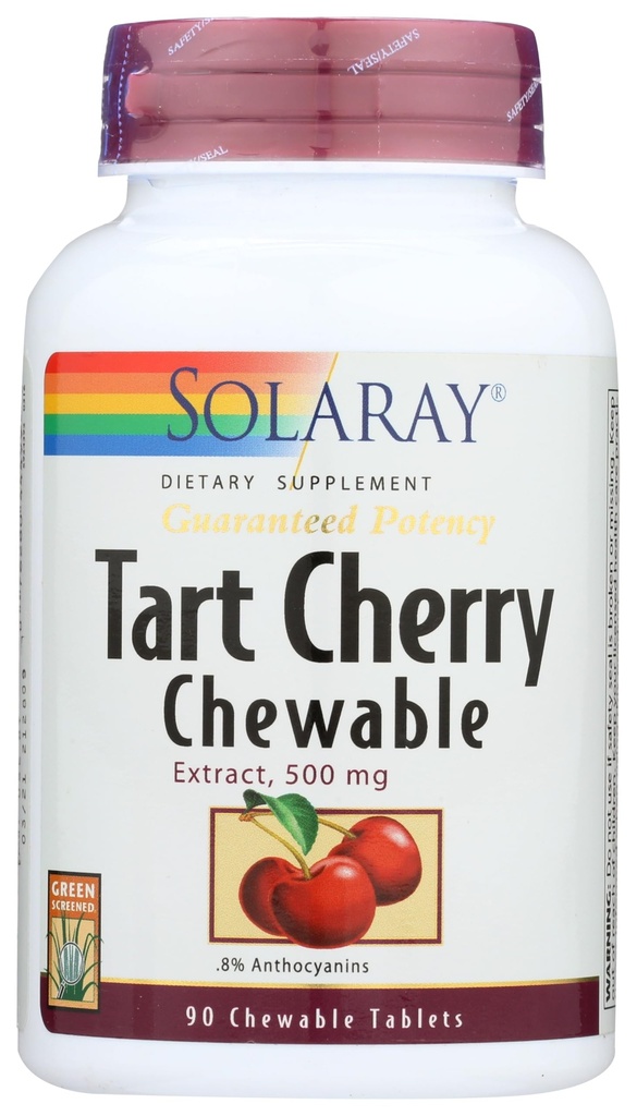SOLARAY Garanteret Potency Tart Cherry Fruit Extract, Chewable, Cherry (Btl- Plastic) 500mg