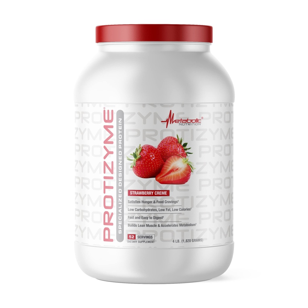 Metabolisk ernæring, Protizyme, 100% Whey Protein Powder, High Protein, Low Carb, Low Fat Whey Protein, fordøjelsesenzymer, 24 Essential Vitamin og Min, 4 Pound (52 ser)