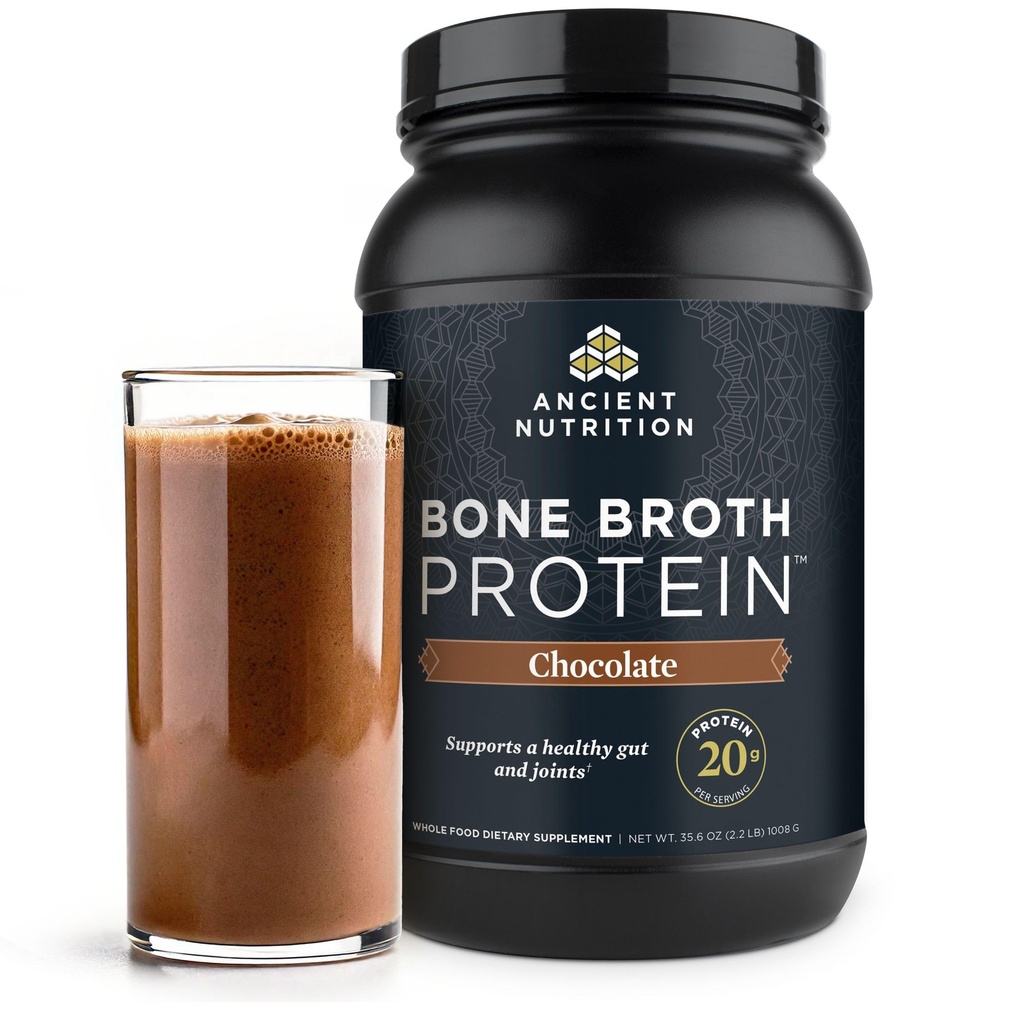 Ancient Nutrition Grass Fed, Cage Free, Bone Broth Protein Powder, 20g Protein, Hydrolyzed Collagen Peptider, Keto & Paleo Friendly, Understøtter Joint, Gut Sundhed, Chokolade, 40 Servere