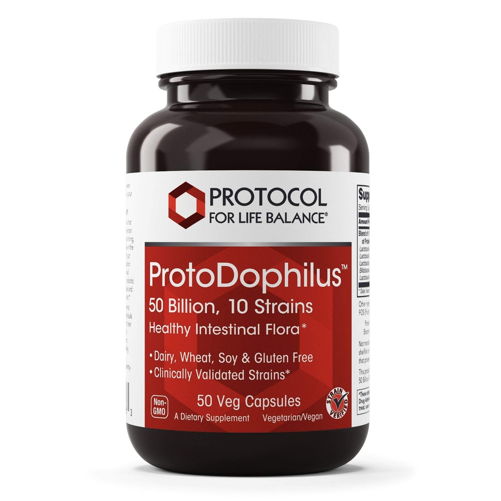 PROTOKOL FOR LIV BALANCE - ProtoDophilus - 50 Millioner, 10 Stammer - Sund intestinal Probiotisk Flora til støtte fordøjelsesfunktion og immunforsvar - 50 Veg kapsler