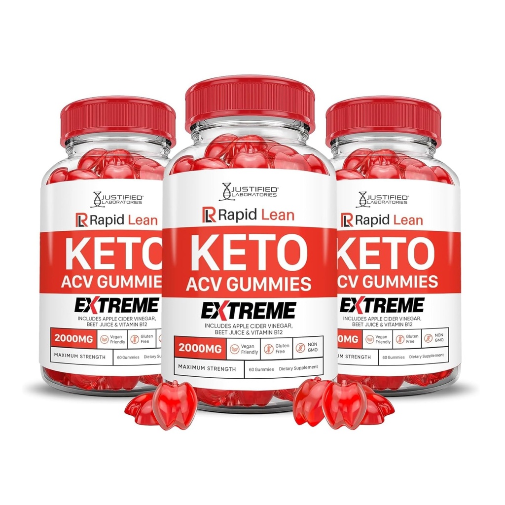 Justified Laboratories (3 Pack Rapid Lean Keto ACV Gummies Extreme 2000MG Rapid Lean Keto Gummies Apple Cider Vinagar Formuleret med Pomegranate Beet Juice Powder B12 Vegan Non GMO 180 Gummys