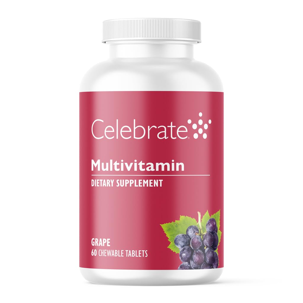 Celebrere Vitamin Bariatric Multivitamin Chewable, Iron Free - Post Gastric bypass & Sleeve Gastrectomy Supplement for mænd & kvinder - Essential Minerals & Vitamin A, B, D & E - Grape (60 tabletter)