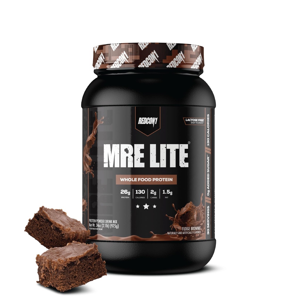 REDCON1 MRE Lite Whole Food Protein Powder, Fudge Brownie - Low Carb & Whey Free Meal Erstatning med Animal Protein Blends - Nem til det største tillæg lavet med MCT olier (30 Servere)