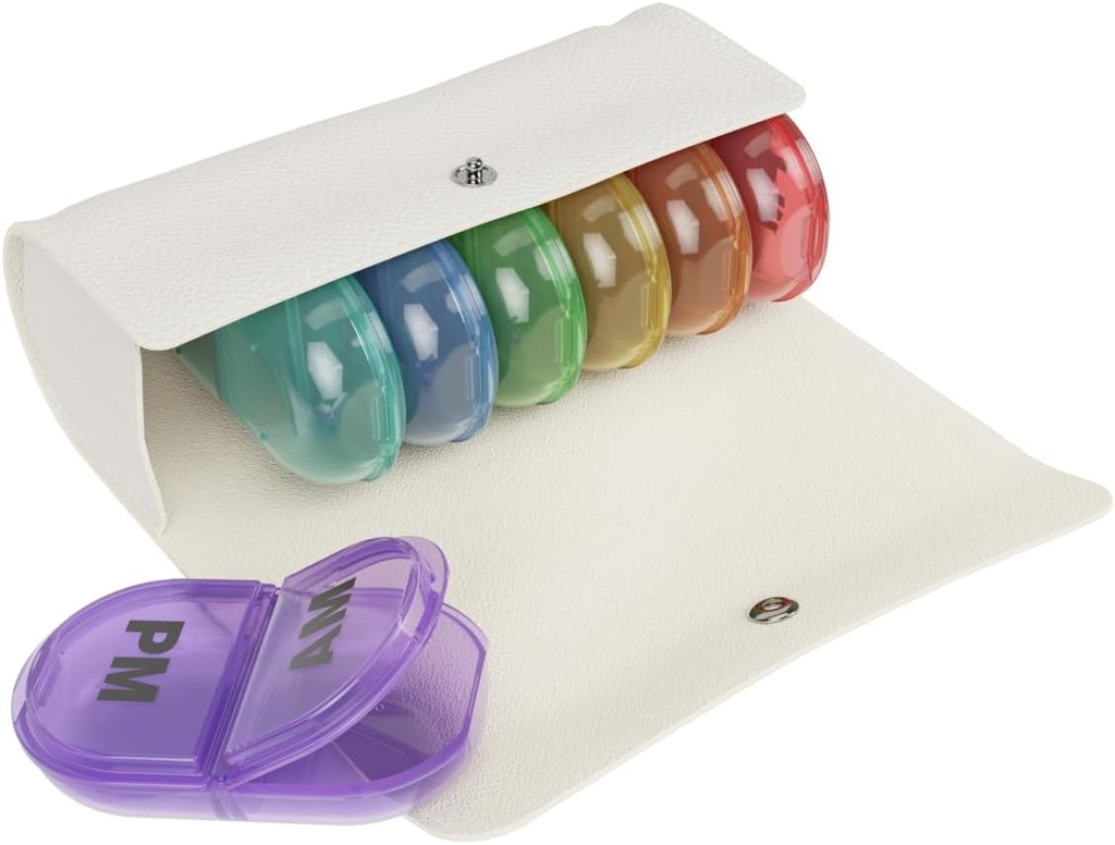 EZY DOSE Weekly (7-dag) AM / PM Pill Case, Medicine Planner, Vitamin Organizer, Pop- Out Compartments, 2 gange om dagen, Rainbow Lids, Inkluderer Cream Case, BPA Free