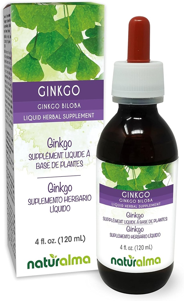 Naturalma Ginkgo (Ginkgo biloba) Leaf Alkohol- Free Tincture - 4 fl oz Liquid Extract in Drops - Herbal Supplement - Vegan