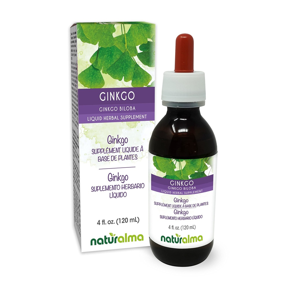 Naturalma Ginkgo (Ginkgo biloba) Leaf Alkohol- Free Tincture - 4 fl oz Liquid Extract in Drops - Herbal Supplement - Vegan