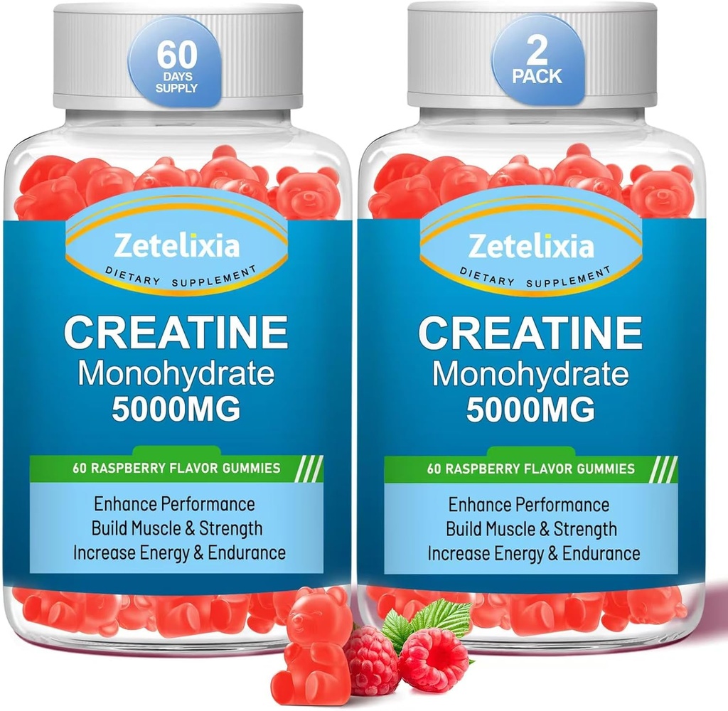 2 Pack Creatinine monohydrat Gummies, Creatinine monohydrat til mænd og kvinder, Forbedret formel med BCAA, Vitamin B12, Taurine, Muskelstøtte, Energy Boost, Sugar Free, Vegan, 120 Greve
