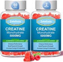 2 Pack Creatinine monohydrat Gummies, Creatinine monohydrat til mænd og kvinder, Forbedret formel med BCAA, Vitamin B12, Taurine, Muskelstøtte, Energy Boost, Sugar Free, Vegan, 120 Greve