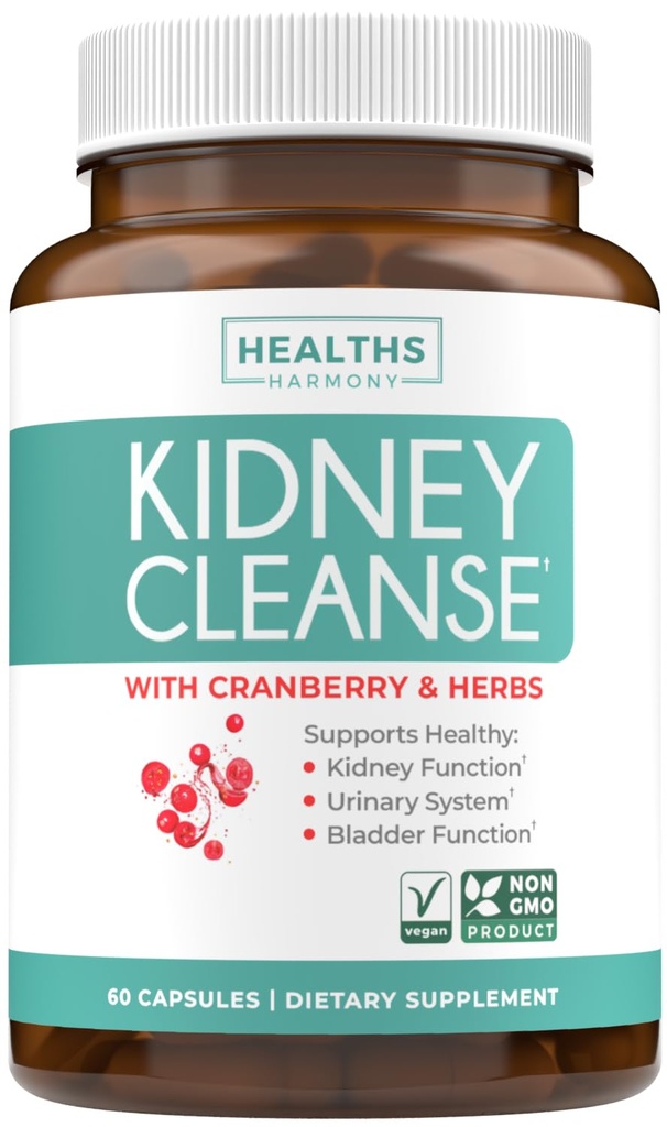 Nyre rense Detox (Non- GMO) Support Sund Urini Tract- Kraftfuld Vitacran Cranberry Extract & Urter - Sund Nyre Support Supplement - 60 Vegetariske Kapsler (Ingen piller)