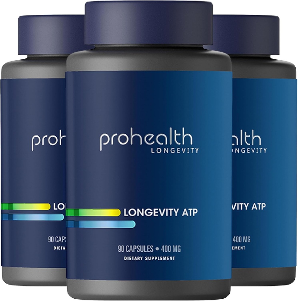 ProHealth Longevity ATP - 400 mg X 90 Servering, PeakATP Patenteret Pure ATP til at vedligeholde cellulær energi, muskel styrke, og kognitiv funktion, understøtter hjerte sundhed & stofskifte effektivitet (3 Pack)