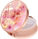 Rouidr Pill Box, 3 Compartment Medicine Pill Case, Small Metal Travel Medicine Box for Purse & Pocket, Rose Gold, Gold Pink Marble