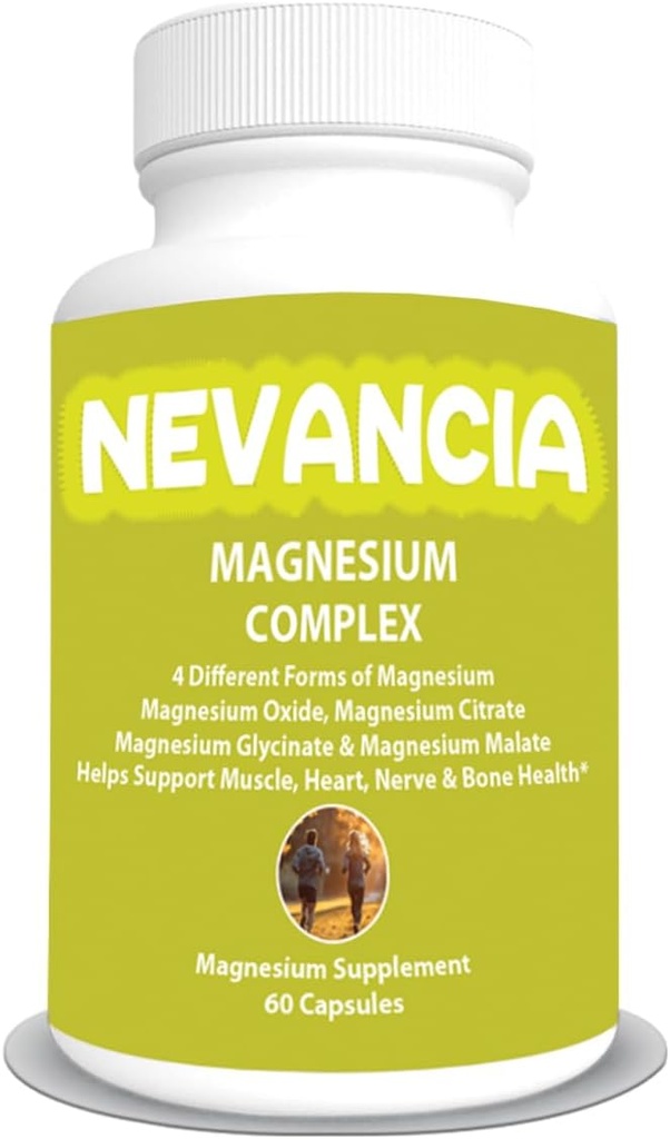 Magnesiumkompleks med Magnesiumglycinat, Magnesiummalat, Magnesiumcitrat, Magnesiumoxid, Stress & Sleep Aid, Hjerne- & Hjertestøtte, Muskel, Fælles & Knoglestøtte