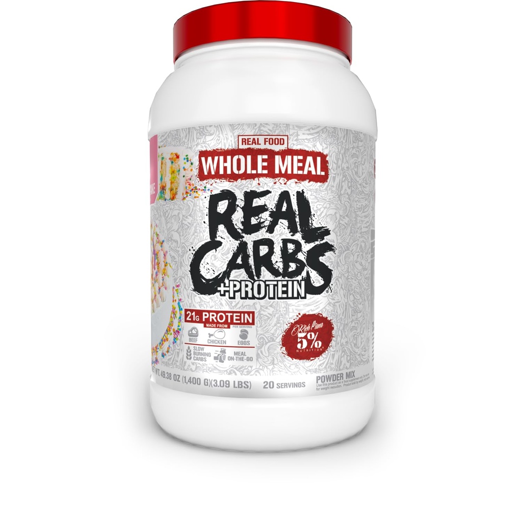 5% Nutrition Rich Piana Real Carbs + Protein Meal Ren Mass Gainer Meal Erstatning Protein Powder Meat 124; Carbohydrat til Pre Workout / Post- Workout Recovery Meal Meal
