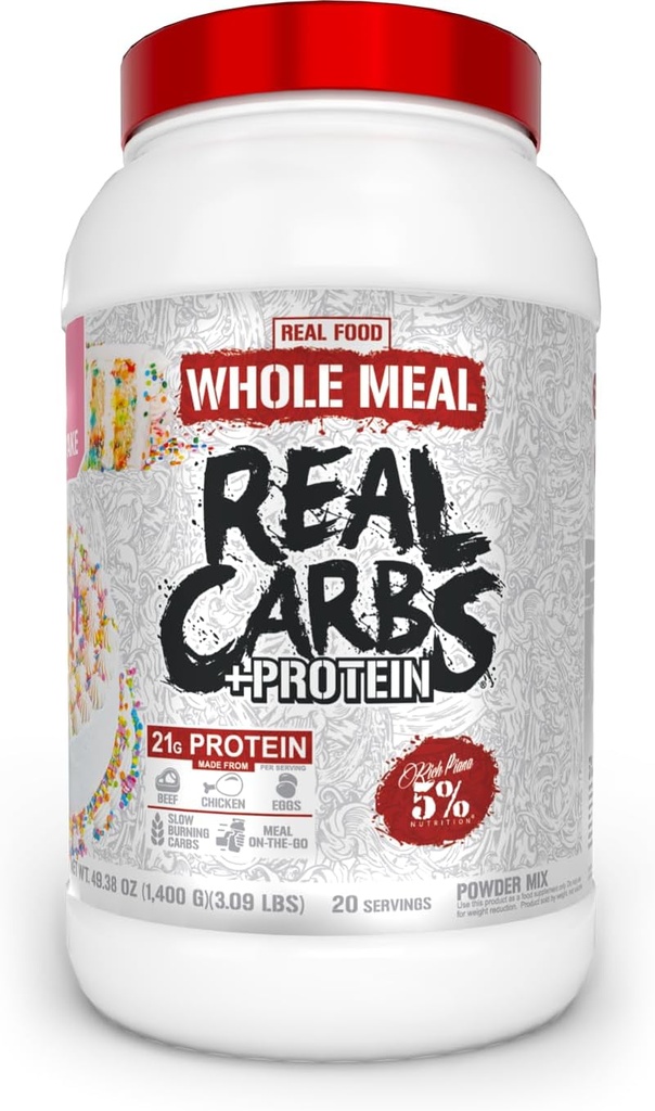 5% Nutrition Rich Piana Real Carbs + Protein Meal Ren Mass Gainer Meal Erstatning Protein Powder Meat 124; Carbohydrat til Pre Workout / Post- Workout Recovery Meal Meal