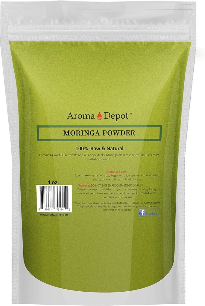 Moringa Powder 4 oz. Pure- Natural Mead124; fra Indien Mead124; Polvo de Moringa Oleifera Mead124; Moringa Leaf Powder Superfood Mead124; Gluten- Free & Vegan Mead124; Great for Smoothies, Tea, Drinks & Opskrifter.