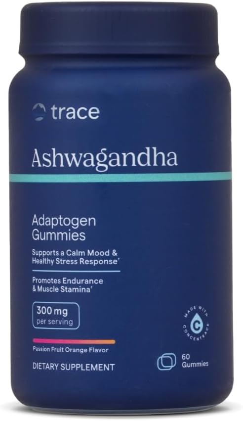 Trace Minerals Ashwagandha - Ashwagandha Gummies for Support A Sund Mindset - Calming Supplement - bedre søvn - immunsystem & energistøtte - Passionsfrugt Orange - 60 Greve (30 Servere)